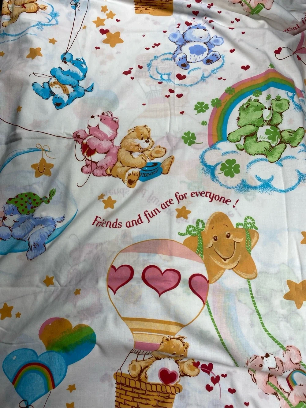 Vintage 80s Care Bears flat twin sheet Made in USA